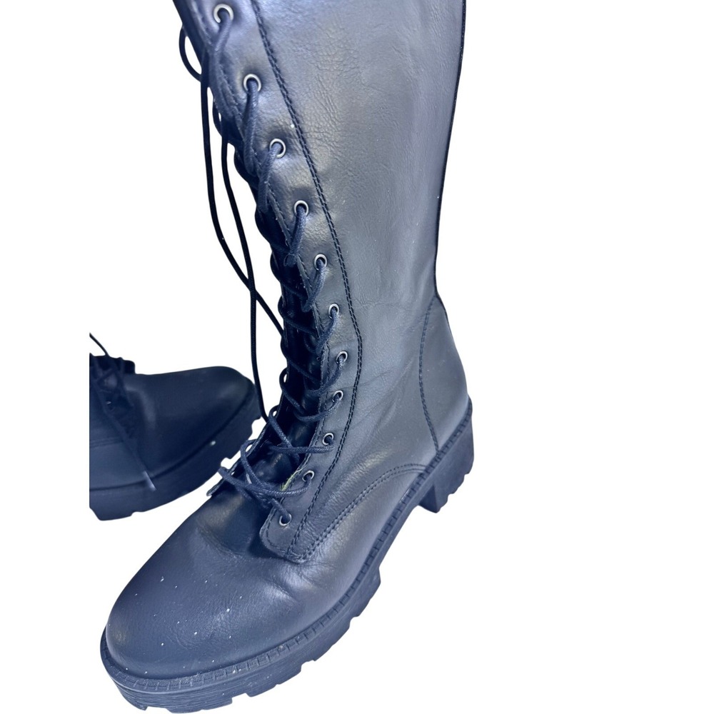 Private Womens Black Lace Up Mid Calf Combat Boots Side Zip Lug Sole Size 8M